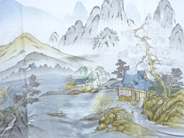 JAPANESE KIMONO / ANTIQUE LANDSCAPE PATTERN MENS JUBAN